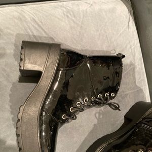 Black patent lug boots. Perfect for Halloween.